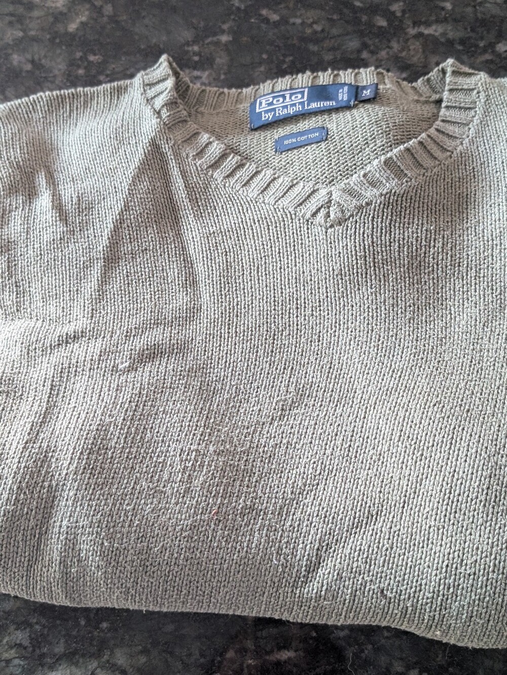 Polo by Ralph Lauren Men's V-Neck Cotton Sweater - Olive Green